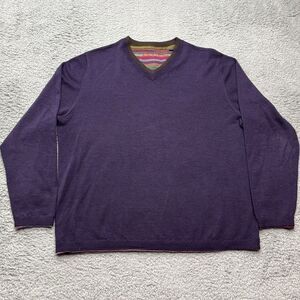Robert Graham‎ 100% Wool Sweater Mens XL Purple V-Neck  Long Sleeve Preppy